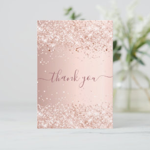 Carte De Remerciements Poussière de paillettes or rose pour anniversaire 