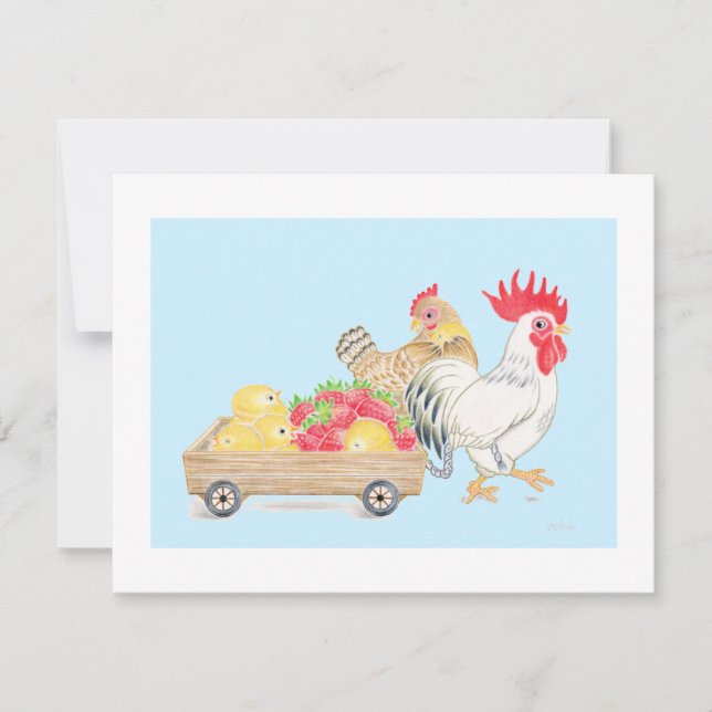 Carte De Remerciements Poussins de poulet Famille Fraises Bleu Plat  Cart (Devant)
