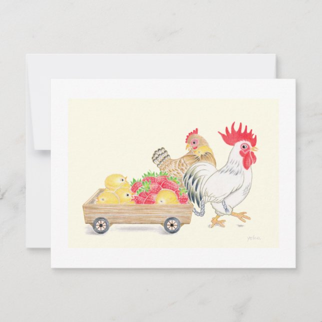 Carte De Remerciements Poussins de poulet mignons Famille Fraises Plat  C (Devant)