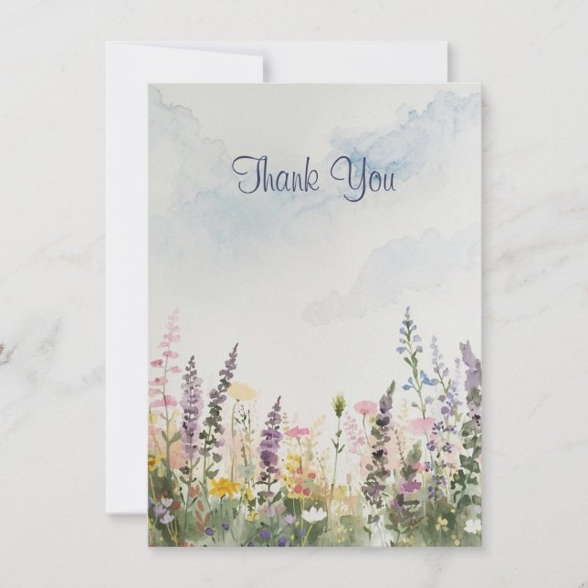 Carte De Remerciements Prairie de fleurs sauvages à l'aquarelle | Bohème  (Devant)