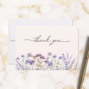 Carte De Remerciements Prairie de fleurs sauvages violettes à l'aquarelle