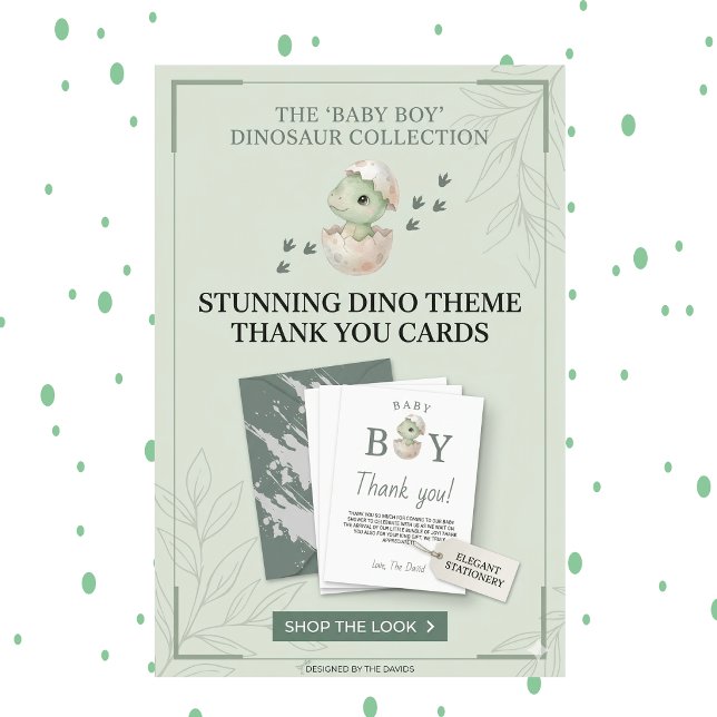 Carte De Remerciements Prehistoric Sage Green Baby Boy Shower (Créateur téléchargé)