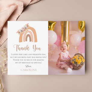 Carte De Remerciements Premier anniversaire Bohème Floral Rainbow Pastel