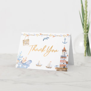 Carte De Remerciements Premier anniversaire Boys Nautical Blue Lighthouse