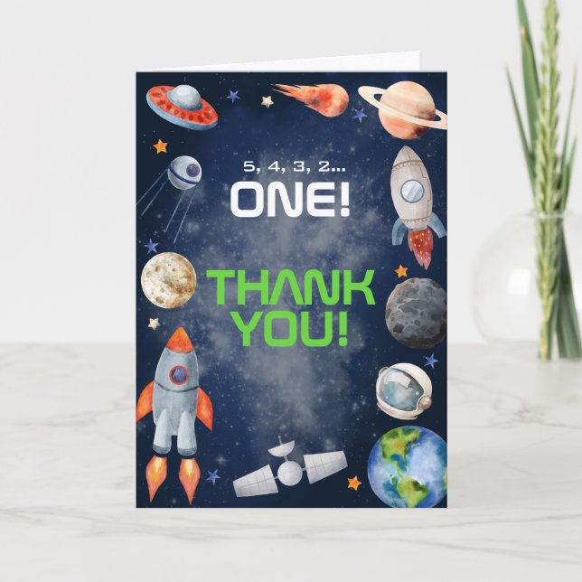 Carte De Remerciements Premier Anniversaire dans l'Espace (Devant)