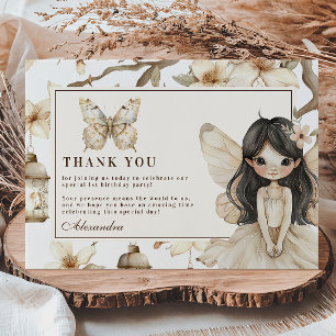 Carte De Remerciements Premier anniversaire de fée Floral de la forêt