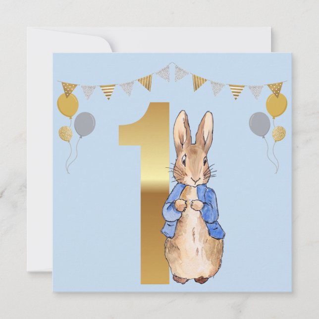 Carte De Remerciements Premier anniversaire de Pierre Lapin (Devant)