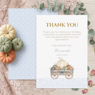Carte De Remerciements Premier anniversaire de Pumpkin Lace Blue Boy