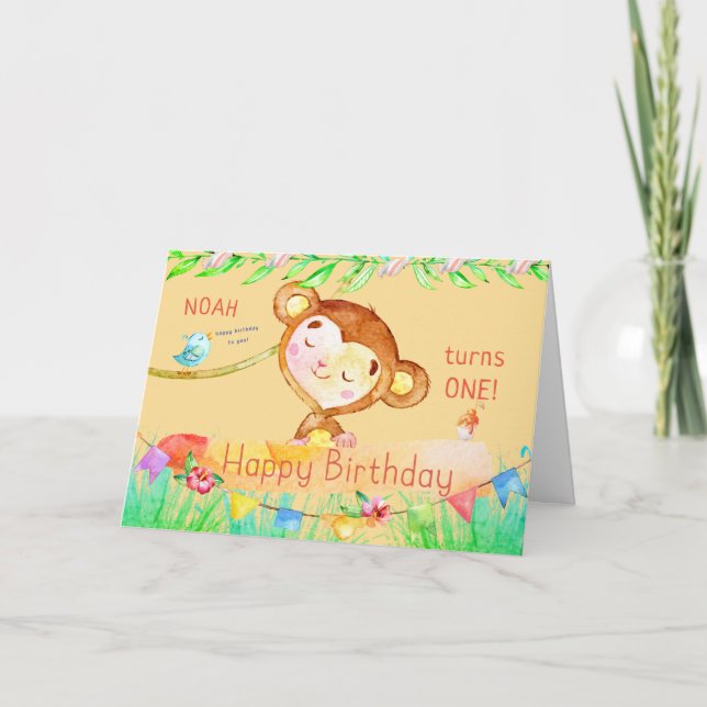 Carte De Remerciements Premier anniversaire du singe cutest (Devant)