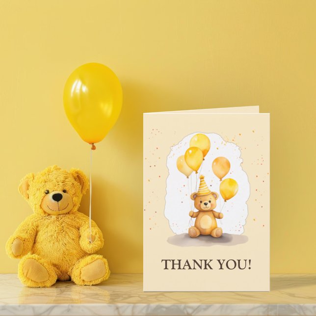 Carte De Remerciements Premier anniversaire neutre avec un ours jaune (Créateur téléchargé)