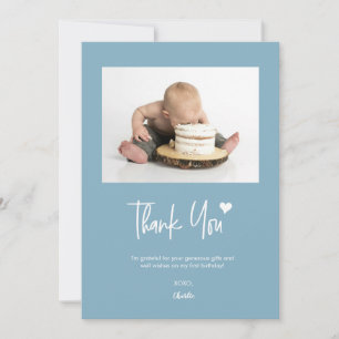 Carte De Remerciements Premier anniversaire personnalisé photo écriture m