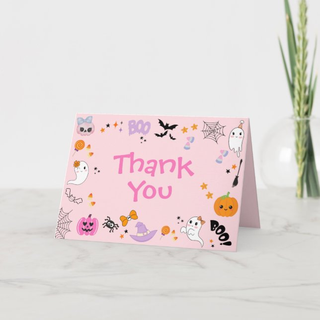 Carte De Remerciements Premier anniversaire rose fantomatique d'un mignon (Devant)