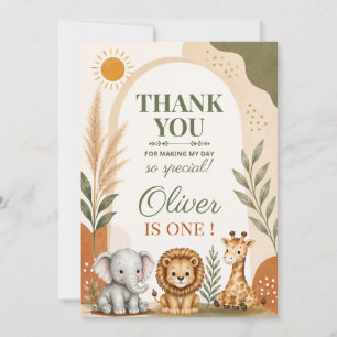 Carte De Remerciements Premier Anniversaire Safari Wild One