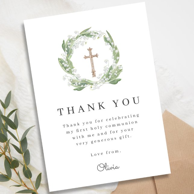 Carte De Remerciements Première communion de végétation florale blanche (Créateur téléchargé)