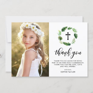 Carte De Remerciements Première communion des Feuilles tropicaux Wreath