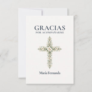 Carte De Remerciements Première Communion élégante Croix Botanique