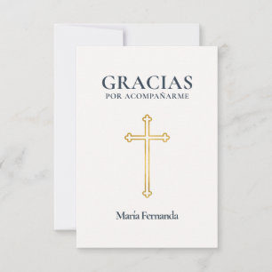 Carte De Remerciements Première Communion élégante Croix d'Or