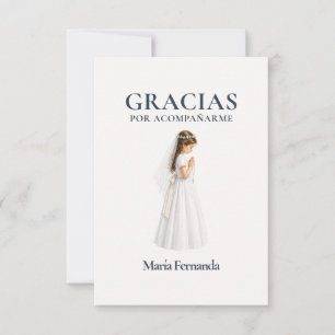 Carte De Remerciements Première communion élégante Fille priant