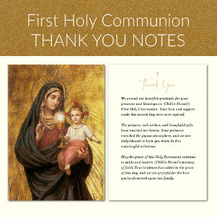 Carte De Remerciements Première communion Marie Jésus et Eucharistie