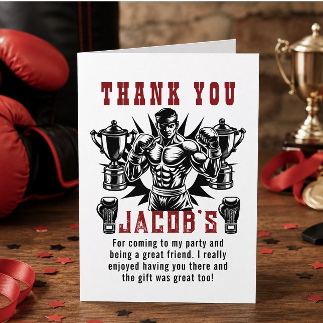 Carte De Remerciements Première fête d'anniversaire de boxe Knockout (First Knockout Boxing Birthday Party Thank You Card)