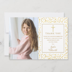 Carte De Remerciements Première Sainte Communion Cœurs en Or Confettis Ph
