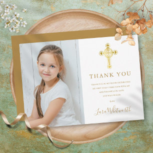 Carte De Remerciements Première Sainte Communion Croix d'or Signature Pho