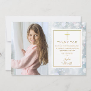 Carte De Remerciements Première Sainte Communion Flocons de Neige Photo d