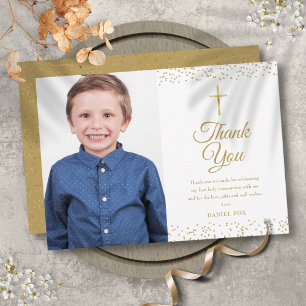 Carte De Remerciements Première Sainte Communion Photo à Poussière d'Or