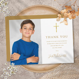 Carte De Remerciements Première Sainte Communion Photo à signature dorée