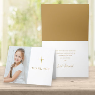 Carte De Remerciements Première Sainte Communion Photo à signature dorée