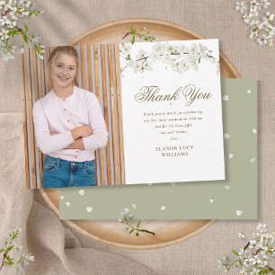 Carte De Remerciements Première Sainte Communion Photo Fleur Blanche Élég