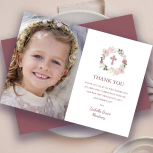 Carte De Remerciements Première Sainte Communion Photo Fleur rose rose