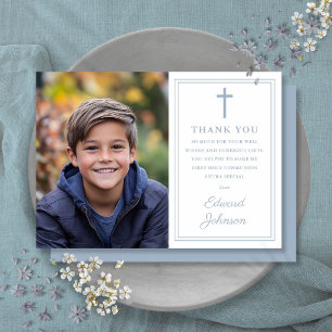 Carte De Remerciements Première Sainte Communion Photo Moderne Bleu Pouss