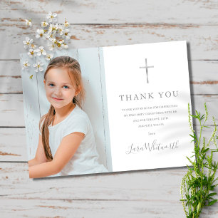 Carte De Remerciements Première Sainte Communion photo Signature Argent