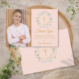 Carte De Remerciements Première Sainte Communion Verdure Rose Pâle Photo