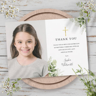 Carte De Remerciements Première Sainte Communion Verdure rustique Photo
