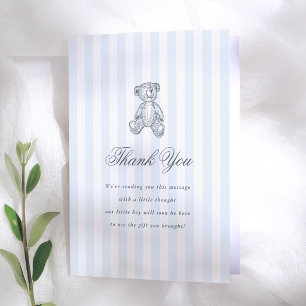 Carte De Remerciements Préparation Vintage Ours en Peluche Bleu Garçon Ba