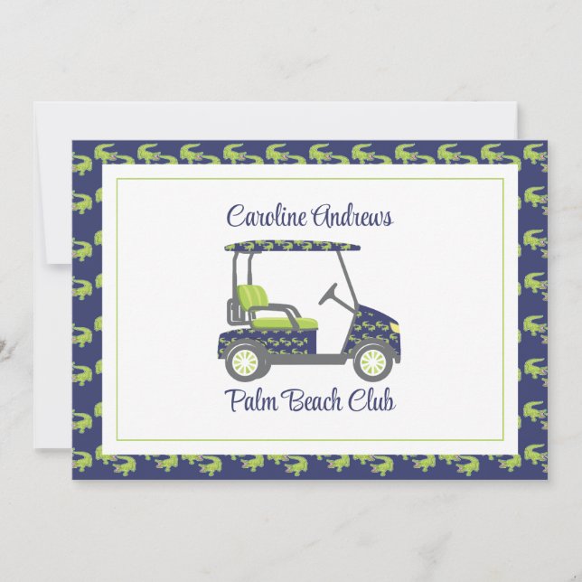 Carte De Remerciements Preppy Alligators Palm Beach Golf Cart (Devant)