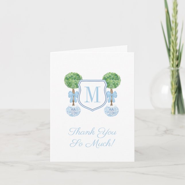 Carte De Remerciements Preppy Monogram Pale Blue Boy Baby shower Party (Devant)