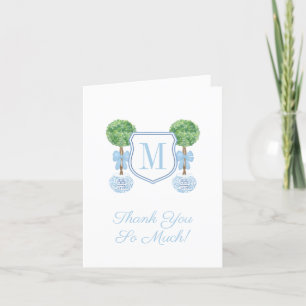 Carte De Remerciements Preppy Monogram Pale Blue Boy Baby shower Party