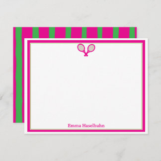 Carte De Remerciements Preppy Pink & Green Tennis Flat Card Stationary 
