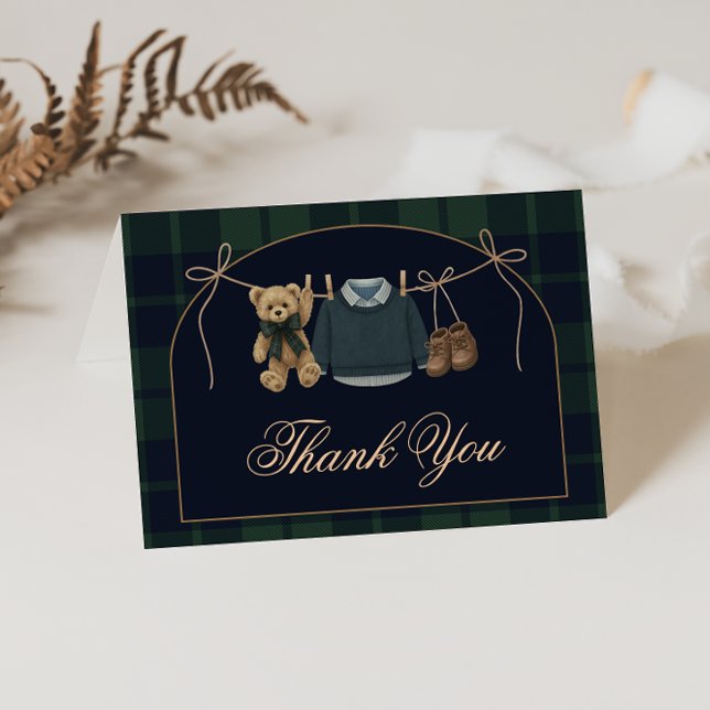 Carte De Remerciements Preppy Polo Teddy Bear Baby Shower Thank You Card (Créateur téléchargé)
