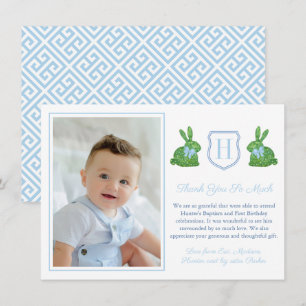 Carte De Remerciements Preppy Rabbit Garçon Christening 1er anniversaire 