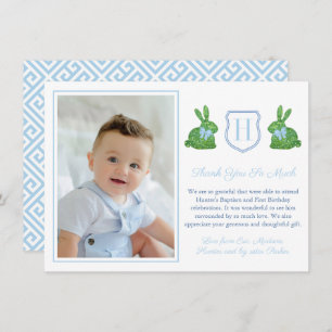 Carte De Remerciements Preppy Rabbit Garçon Christening 1er anniversaire 
