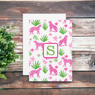 Carte De Remerciements Préppy Rose Guépard Monogramme / Floral Fleurs de 