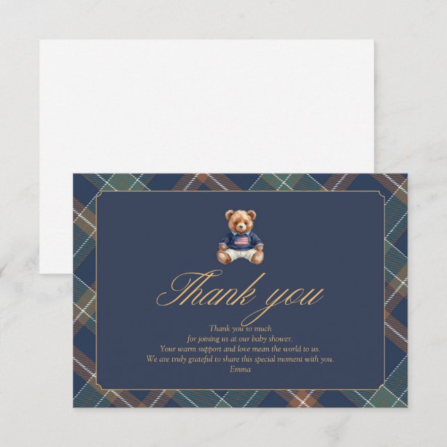 Carte De Remerciements Preppy teddy bear Thank You Card (Devant / Derrière)