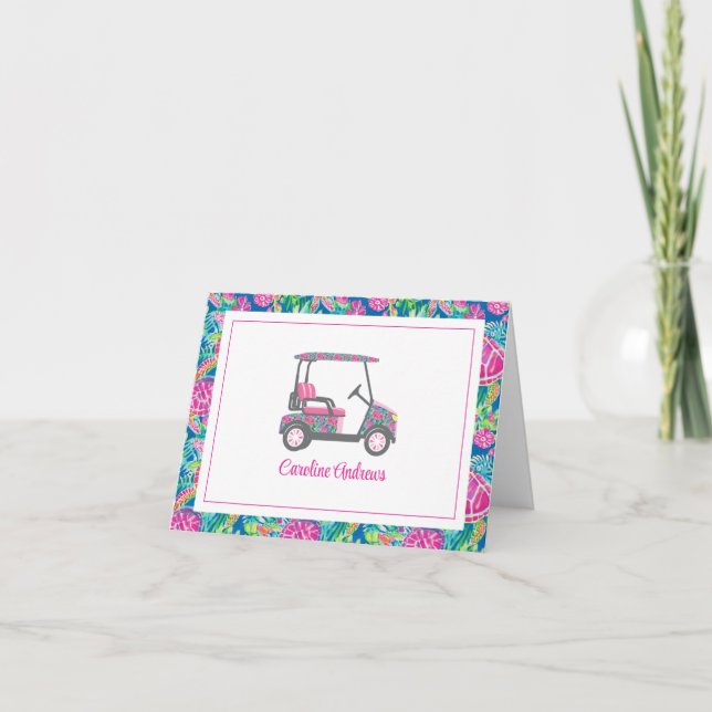 Carte De Remerciements Preppy Tropical Turtles Palm Beach Golf Cart (Devant)