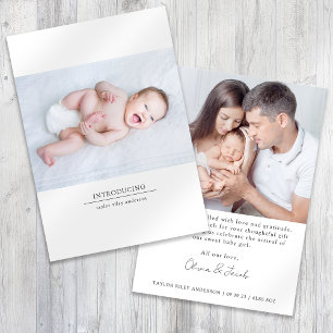 Carte De Remerciements Présentation des statistiques de naissance photo N