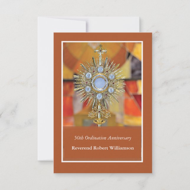 Carte De Remerciements Prêtre 50e Ordination Anniversaire Monstrance Hôte (Devant)