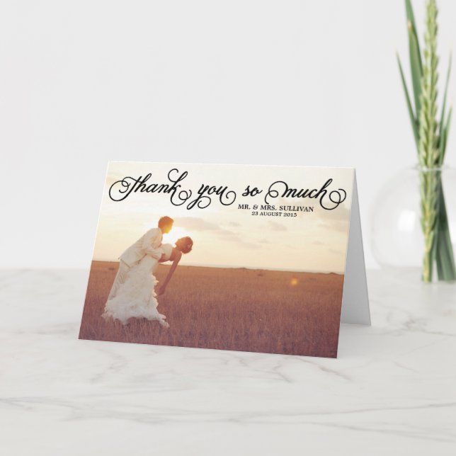 Carte De Remerciements Pretty Typography Photo Wedding Thank You Card (Devant)